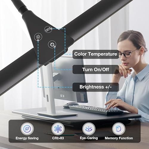 LED Desk Lamp for Home Office, Bright Double Head Desk Lamp with Clamp, Dimmable 5 Color Modes Desk Lighting, 12W Eye-Caring Architect Table Lamp for Workbench, Monitor, Reading, Study, 1400lm thumbnail 6