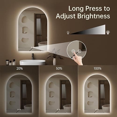 OUMUSU 20"x30" Arched LED Lighted Bathroom Mirror with Lights | Fogless, Dimmable, Shatterproof, Touch Sensor, 3 Color Changing thumbnail 6