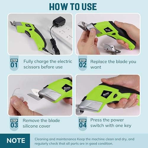 Cordless Electric Scissors, VLOXO Cardboard Cutter Electric Fabric Scissors with Blades Rechargeable Powerful Fabric Cutter for Crafts Leather Carboard Carpet Plastic Felt with Case Green thumbnail 6