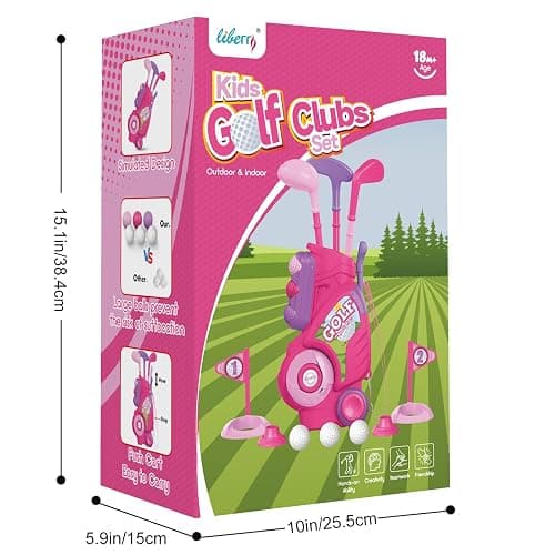 Liberry Toddler Golf Set for 1 2 3 4 Years Old, Upgraded Kids Golf Cart with Unique Shoulder Strap Design, Indoor and Outdoor Golf Toys for Boys Girls (Pink) thumbnail 5