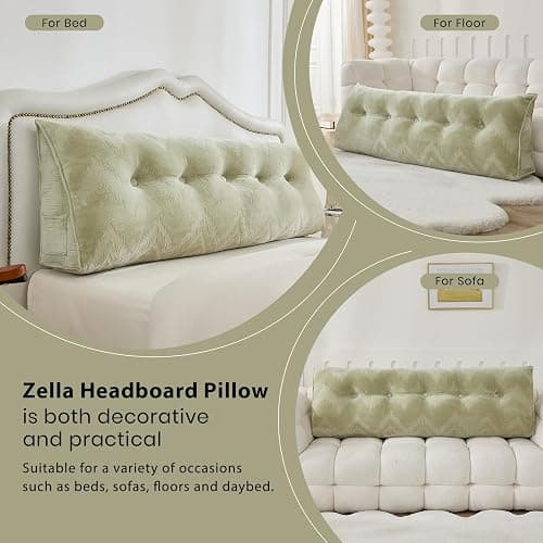 Zelladorra Headboard Pillow for Bed,Triangular Wedge Pillow Headboard Soft Support While Reading and Resting,Bed Bolster Cushion Headboard with Removable Cover,Sage Green,Queen (59"x8"x20") thumbnail 5