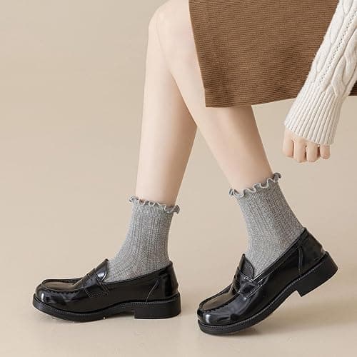 Mcool Mary Womens Crew Socks Ruffle Casual Cotton Frilly Breathable Cute Knit Lettuce Trim Dress Ankle Socks 6 Pack thumbnail 2