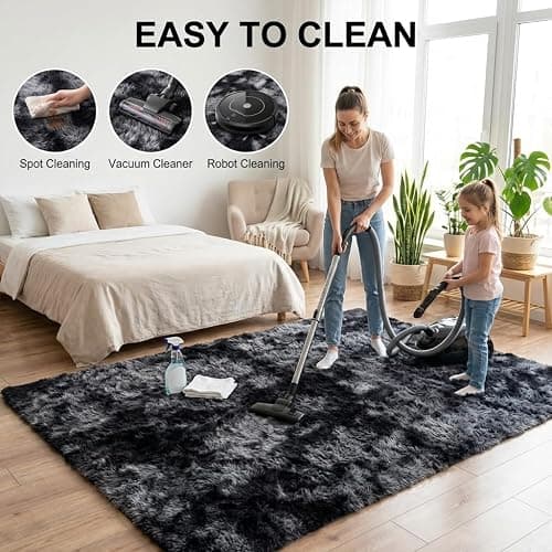 Mugorn Area Rugs 9x12 Living Room, Large Fluffy Rugs for Bedroom, Soft Carpet Shag Kids Room Rug, Non-Slip Fuzzy Rugs Indoor (Black Grey Tie-Dyed, 9ft x 12ft) thumbnail 7
