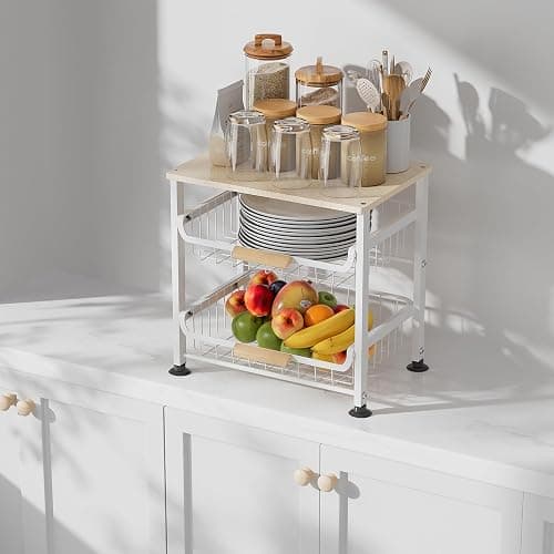 NiuYichee 3-layer Kitchen Fruit Storage Basket Snack Rack, Countertop & Desktop Pull-out Metal Basket with Handle, Organizers thumbnail 6