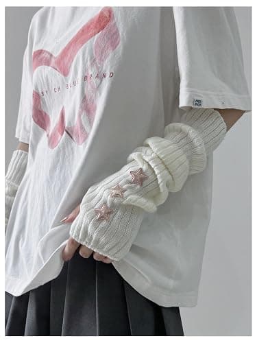 Verdusa Women's Y2k Arm Warmers Heart Knit Arm Sleeves Fingerless Gloves thumbnail 4