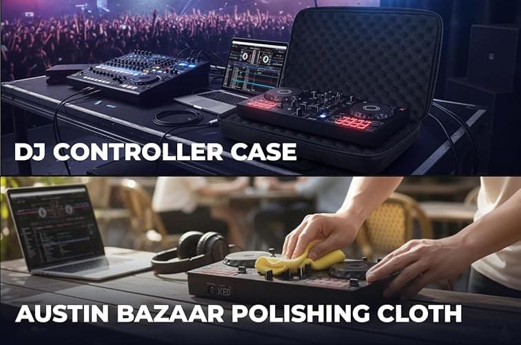 Hercules DJControl Inpulse 200 MK2 2-Channel DJ Controller Bundle with Case, TRS-to-RCA Breakout Cable, and Austin Bazaar Polishing Cloth thumbnail 2