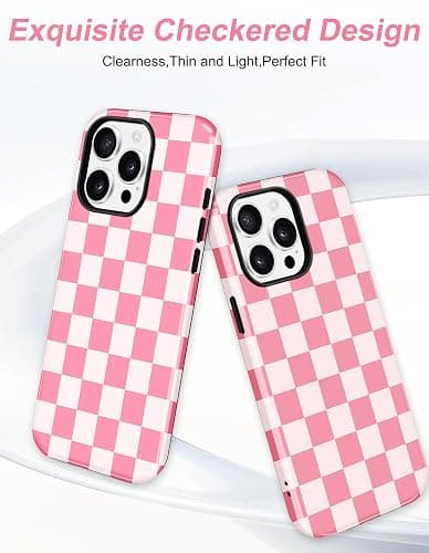 Jusy Magnetic Checkered Phone Case for iPhone 17,Pale Pink | Compatible with MagSafe, Cute Aesthetic Plaid Design, TPU and PC Protective Shockproof Cover thumbnail 3