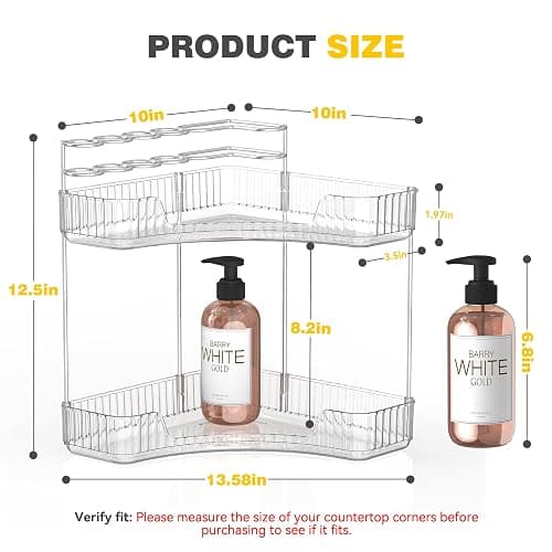Asayuee 2-Tier Corner Bathroom Counter Organizer with Top Toothbrush Holders,Large Makeup Organizer Countertop with Brush Holder,Skincare Organizers Corner,Exquisite Vanity Organizer(Clear, 2 Tier) - 2 Tier - Clear thumbnail 2