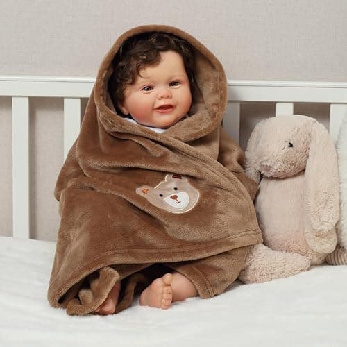 CREVENT Couverture bébé mignonne, confortable, moelleuse et chaude pour les filles, les garçons, les tout-petits, lit de bébé, poussette, douche, cadeau nouveau-né, 75 x 100 cm, ours thumbnail 6