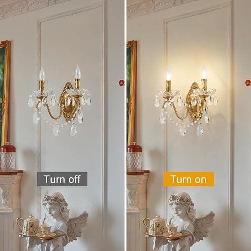 Ondersley Crystal Wall Sconce Set of 2, Crystal Wall sconces, Vintage Wall sconces, Gold Brass Finish with Glass Drops, for Bedroom Living Room Bathroom Vanity Mirror Light Fixtures thumbnail 3