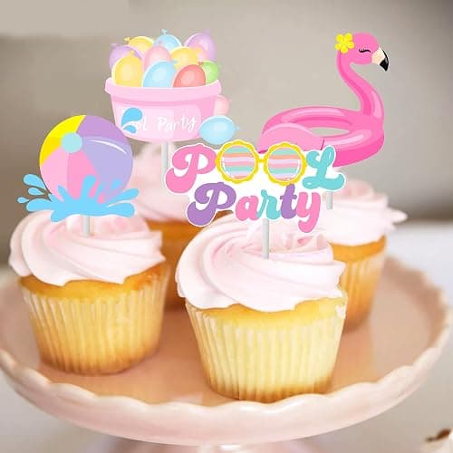 36pc Summer Cupcake Toppers - Pool Party Decorations - Water Themed Birthday Cake Picks for Swimming Baby Shower thumbnail 2