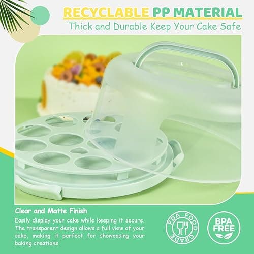 Ohuhu Cake Carrier with Handle, Portable Round Cake Box for 10 Inch Cake, Cake Storage Container with Cover Two Sided Base for Pies Nuts Fruit, Safe Storage & Transport, Great Gift Choice thumbnail 7
