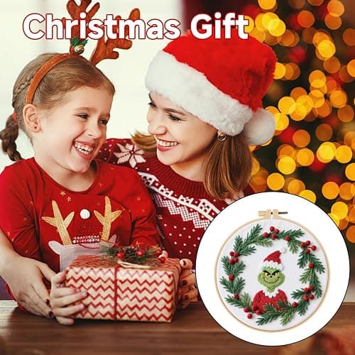 BBLYBD Christmas Embroidery Kit, 1 Set Cross Stitch Craft Kit for Beginners with Pre-Printed Embroidery Fabric, Hoop, Step-by-Step Instruction, Color Threads & Needles (Christmas-1 Set) thumbnail 6
