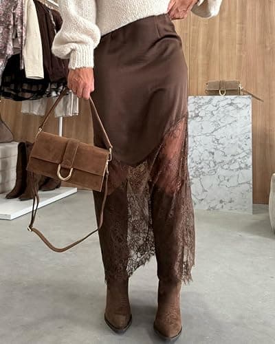 Women Lace Patchwork Skirts High Waist A Line Y2K Elegant Maxi Long Skirts Party Boho Skirt thumbnail 2