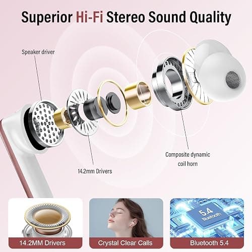 Wireless Earbuds, Bluetooth 5.4 Headphones with Multifunctional Touch Screen, 48H Bass Stereo Ear Buds with ANC/ENC Noise Cancelling/Transparency Mode, IPX7 Earphones with 5 EQ Modes, Rose Pink thumbnail 3