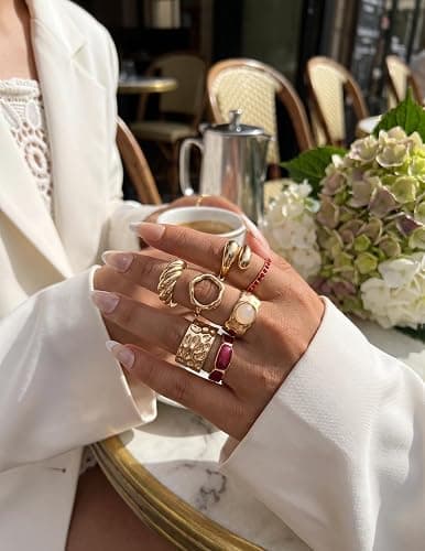 20Pcs Gold Ring Set for Women Chunky Boho Stack Flower Statement Rings Pack | Statement Midi Stackable Rings Set, Chunky Boho Flower Rings, Adjustable Suitable All Occasions, Great Gift for Women thumbnail 8