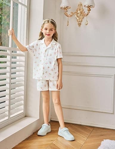 Arshiner Girls Pajamas Sets Short Sleeve Kids Pjs Button Down Sleepwear for 4-13Y thumbnail 5