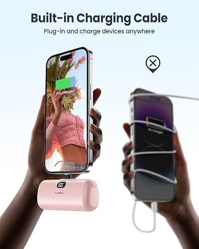 Taegila 5000mAh Portable Charger with Built-in Cable, MFi Certified Compact Power Bank, LCD Display and LED Lights, Suitable for iPhone Series 14/13/12/11/XR/X/SE/8/7/6 Pro Max (Pink) thumbnail 7