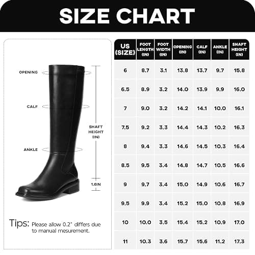 Lumeheel Black Knee High Boots for Women - Low Heel Square Toe Fall Tall Boots with Side Zipper thumbnail 6