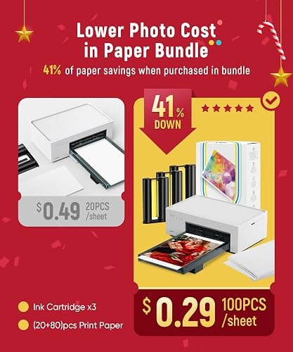 Liene M100 4x6'' Photo Printer, Phone Printer 100 Sheets & 3 Cartridges, Full-Color Photo, Portable Instant Photo Printer for iPhone Android, Thermal Dye Sublimation, Wi-Fi Picture Printer 100 Papers thumbnail 2