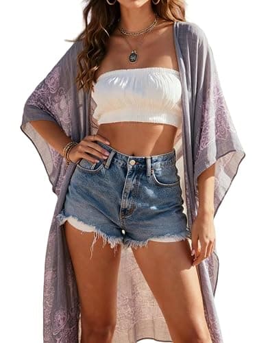 Spicy Sandia Kimonos for Women Floral Beach Cover Up Loose Swimsuit Bathing Suit Coverup Cardigan for Summer Swimwear - Image 1