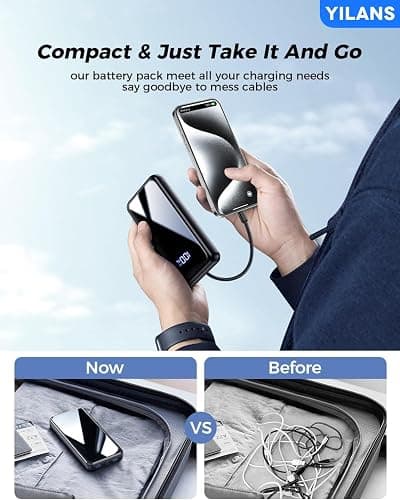 Portable Charger,50000mAh Power Bank Built-in Cable, 22.5W PD USB C In & Out Fast Charging, External Battery Pack with 6 Output & 2 Input, Travel Phone Charger for iPhone 17/16/15/14/13/12, Android thumbnail 4
