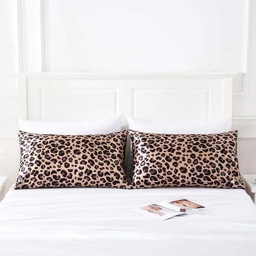 MR&HM Satin Pillowcase for Hair and Skin, Silk Satin Pillowcase 2 Pack, Queen Size Pillow Cases Set of 2, Silky Pillow Cover with Envelope Closure (20x30, Brown Leopard) thumbnail 7