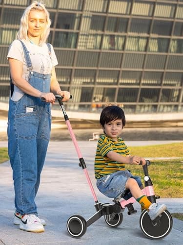 XJD Toddler Bike, 6 in 1 Folding Toddler Tricycle for 1-4 Year Old with Parental Control Handle, Balance Bike with Removable Pedal, Backrest, Adjustable Seat, First Christmas Birthday Gifts (Pink) thumbnail 9