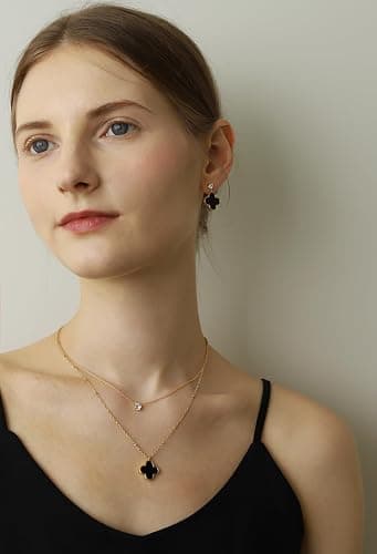 M.DUN - Layered Necklace for Women, 2 Strand Stainless Steel Chains with Clover, Butterfly or Heart Pendant, Dainty Fashion Jewelry Gift thumbnail 3