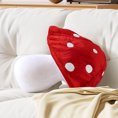 AELS 15.35 Inches Mushroom Pillow, Cute 3D Polka Dot Mushroom Plush, Decorative Throw Pillow for Mushroom Lover Sofa Couch Living Room Bedroom Nursery Decor, Red thumbnail 7