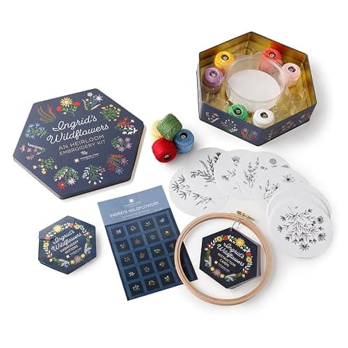 Ingrid's Wildflowers - an Heirloom Embroidery Kit by Missouri Star | Includes 20 Wildflower Designed Peel & Stitch Washaway Sheets, Colored Floss, Needles, Hoop, and Other Tools Needed for Embroidery - Image 1