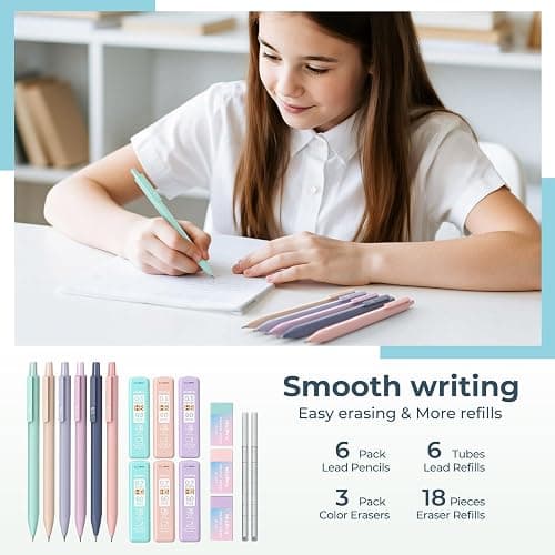 Nicpro School Supplies with Cute Pencil Case, 39 PCS Blue | Back to School Stationery Set, Essentials for College Nursing Student, 12 Pastel Highlighter, 6 Mechanical Pencil, 5 Gel Pen thumbnail 6