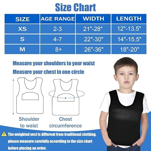 Vest for Kids (Medium, Ages 8+) Compression Vest for Kids, Including 6 Removable Weights Black thumbnail 4
