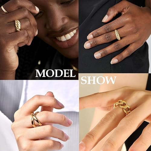 Slpytc Chunky Yellow Stackable Rings Set for Women,Vintage Knuckle Rings Dainty Hollow Carved Joint Finger Midi Rings Pack Adjustable Signet Mixed Size thumbnail 4