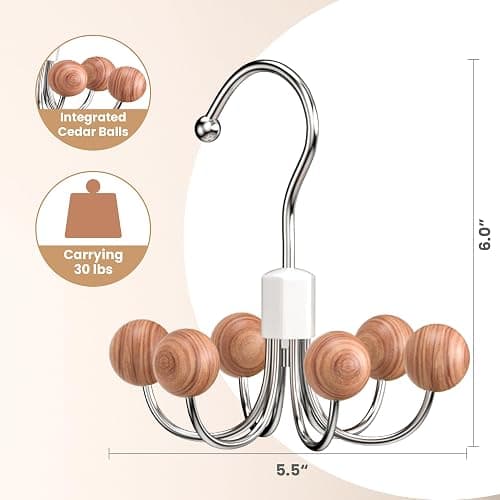 OHIYO 2-Pack 360° Swivel Hoodie Hangers with 6 Cedar Balls, Closet Organizer for Bra, Scarves, Belts, Purse & Accessories Storage thumbnail 3