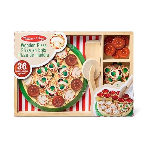 Melissa & Doug Pizza Party Wooden Pretend Play Food Set With 36 Toppings, Preschool Toy Pretend Food, Play Wooden Pizza And Cutter, Toy For Kids Ages 3+ thumbnail 3