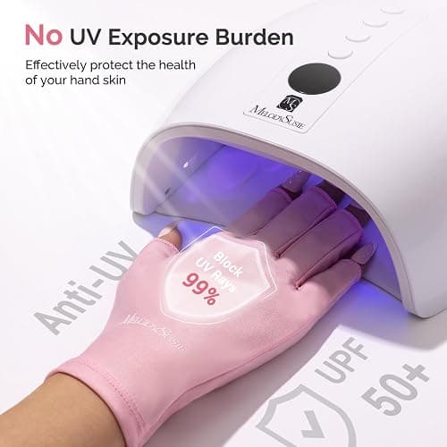 MelodySusie Premium UV Protection Gloves for Manicures, Cool Feeling Fabric,Professional UPF50+, UV Gloves for Gel Nail Lamp, Anti UV Light, Skin Care Fingerless Design, Pink thumbnail 4
