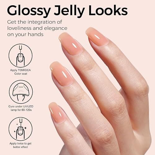 TOMICCA Nude Gel Nail Polish - Clear, Jelly, Translucent Nude - Quick Dry, Long Lasting UV Neutral Gel Polish for Nail Art Manicure thumbnail 4