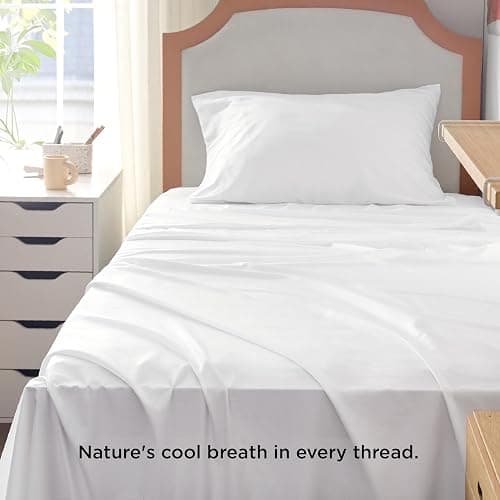 Bedsure Cooling Sheets Twin XL, Rayon Derived from Bamboo, PureWoven, Breathable & Soft Twin XL Sheet Sets, Deep Pocket Up to 16 Inches, Hotel Luxury Silky Dorm Bedding for Hot Sleepers, White thumbnail 3