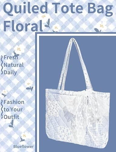 Gleease Cute Quilted Tote Bag For Women Colloge Tote bags Floral Medium Size Cotton Patchwork Bag thumbnail 2