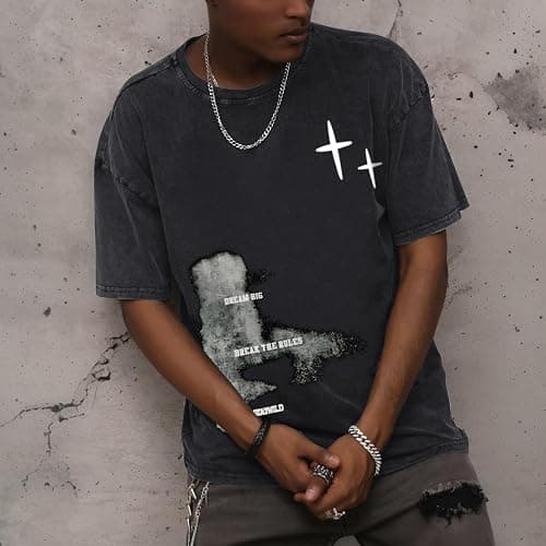 Weetiotio Mens Graphic Tees Y2k Streetwear Oversized Tshirts Vintage Acid Wash Shirts Summer Casual Inspirational Tee Shirt thumbnail 5