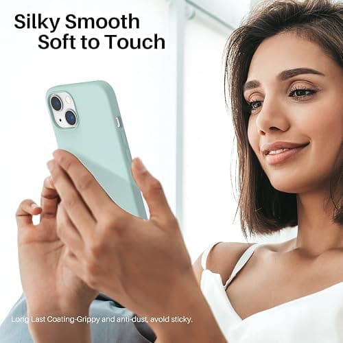 ORNARTO Compatible with iPhone 13 Case 6.1, Slim Liquid Silicone 3 Layers Full Covered Soft Gel Rubber Phone Case Protective Cover 6.1 Inch-Mint Green thumbnail 6