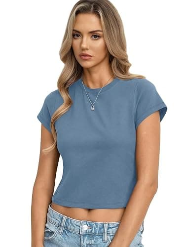 EasyGala Womens Cotton T Shirts Basic Baby Tee Crop Tops Crewneck Slim Fit Short Sleeves Tee Summer Cute Clothes 2026 thumbnail 5