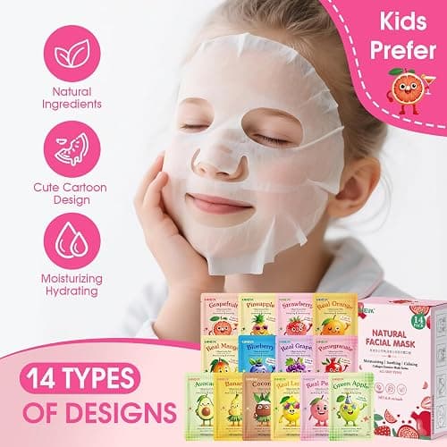 14 Pack Fruit Face Masks Skincare for Kids, Sheet Hydrating Facial Mask for All Skin Types, Bulk Collagen Face Mask for Women Skin Care, Birthday Party Spa Gifts for Teens Girls - A-14 Pack Fruit Facial Masks thumbnail 4