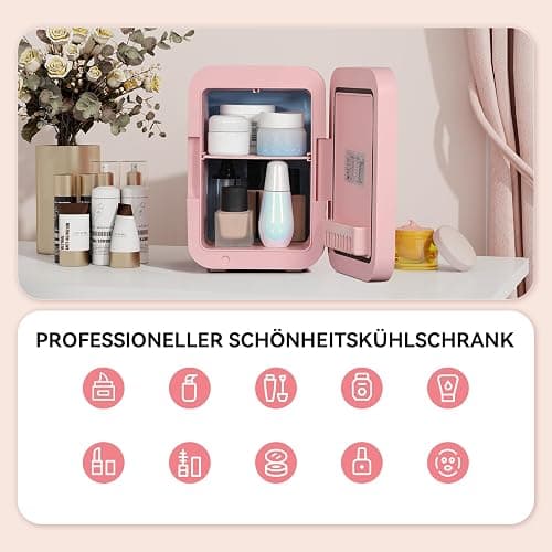 YU YUSING Mini Kühlschrank 4L, Kosmetik Kühlschrank mit LED Spiegel für Skincare & Getränke, AC+12V DC Tragbarer Klein Skincare Fridge mit Kühl & Wärmefunktion für Autos Büro Schlafzimmer, Rosa thumbnail 7
