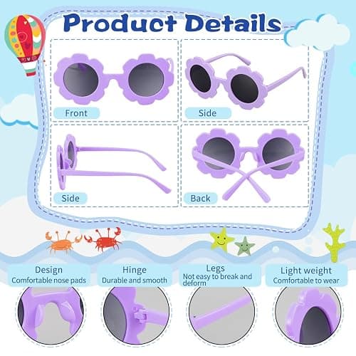 Mdvora 2/4/8/12/24 Pack Round Flower Sunglasses Set, Outdoor Kids Sunglasses Kit thumbnail 4