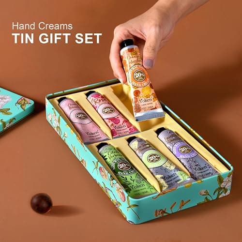 Yoken 20% Shea Butter Hand Cream Gift Set, Instant Moisturizing Hand Cream for Women Dry Hands with Delicate Tin, Floral-Scented Hand Lotion 6 x 1 OZ thumbnail 2