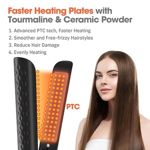 Quico Hair Straightener, 110-240V Global Travel Hair Straighteners for women, 15s Fast Heating, Professional Negative Ion Flat Iron, Temp Memory, 320℉-450℉, Auto-Off, with Glove and Clips, Gift, Black thumbnail 7