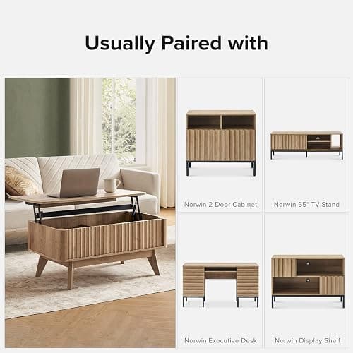 mopio Brooklyn Coffee Table, Lift Top Coffee Tables for Living Room, Mid Century, Modern Farmhouse Center Table with Lifting Top & Hidden Storage, Fluted Panel, Rising Pull Up (Oak Fluted) thumbnail 9