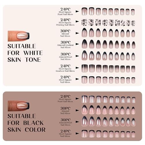 Black French Tip Press On Nails, Short Almond Medium Fake Nails with Nail Glue, Reusable Soft Gel Stick On Nails for Women Girls Gift, 30PC Elegant Glue On Nails Kit thumbnail 6